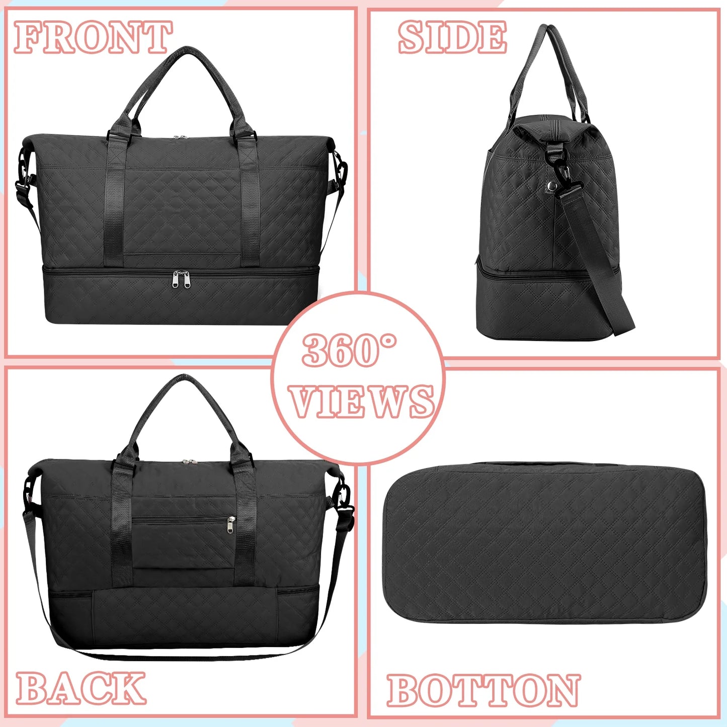 3Pcs Travel Duffle Bag,Weekender Bags for Women Men,Carry on Duffel Bags for Airplanes,Overnight Bag with Toiletry Bag,Hospital Bag for Labor and Delivery,Yoga Gym Bag with Wet Pocket