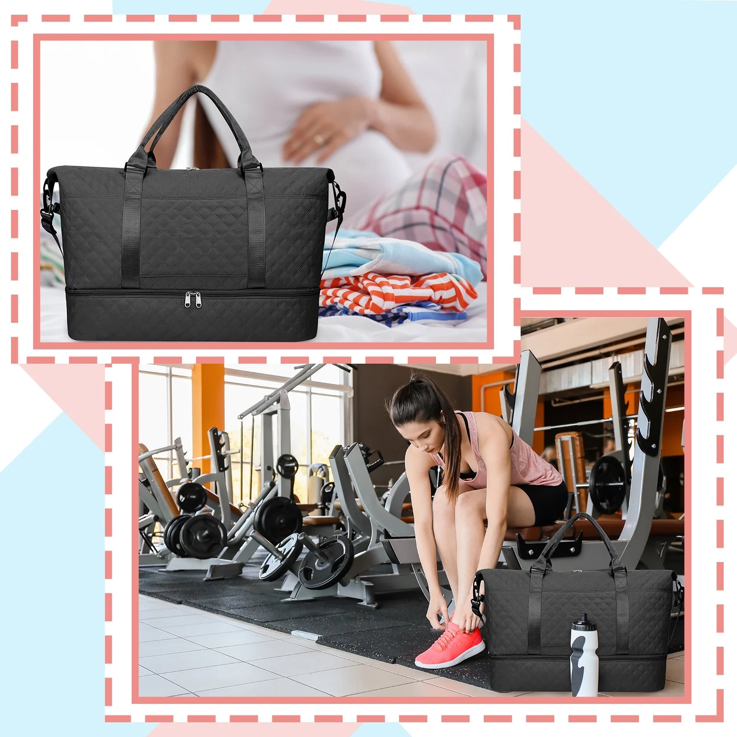 3Pcs Travel Duffle Bag,Weekender Bags for Women Men,Carry on Duffel Bags for Airplanes,Overnight Bag with Toiletry Bag,Hospital Bag for Labor and Delivery,Yoga Gym Bag with Wet Pocket