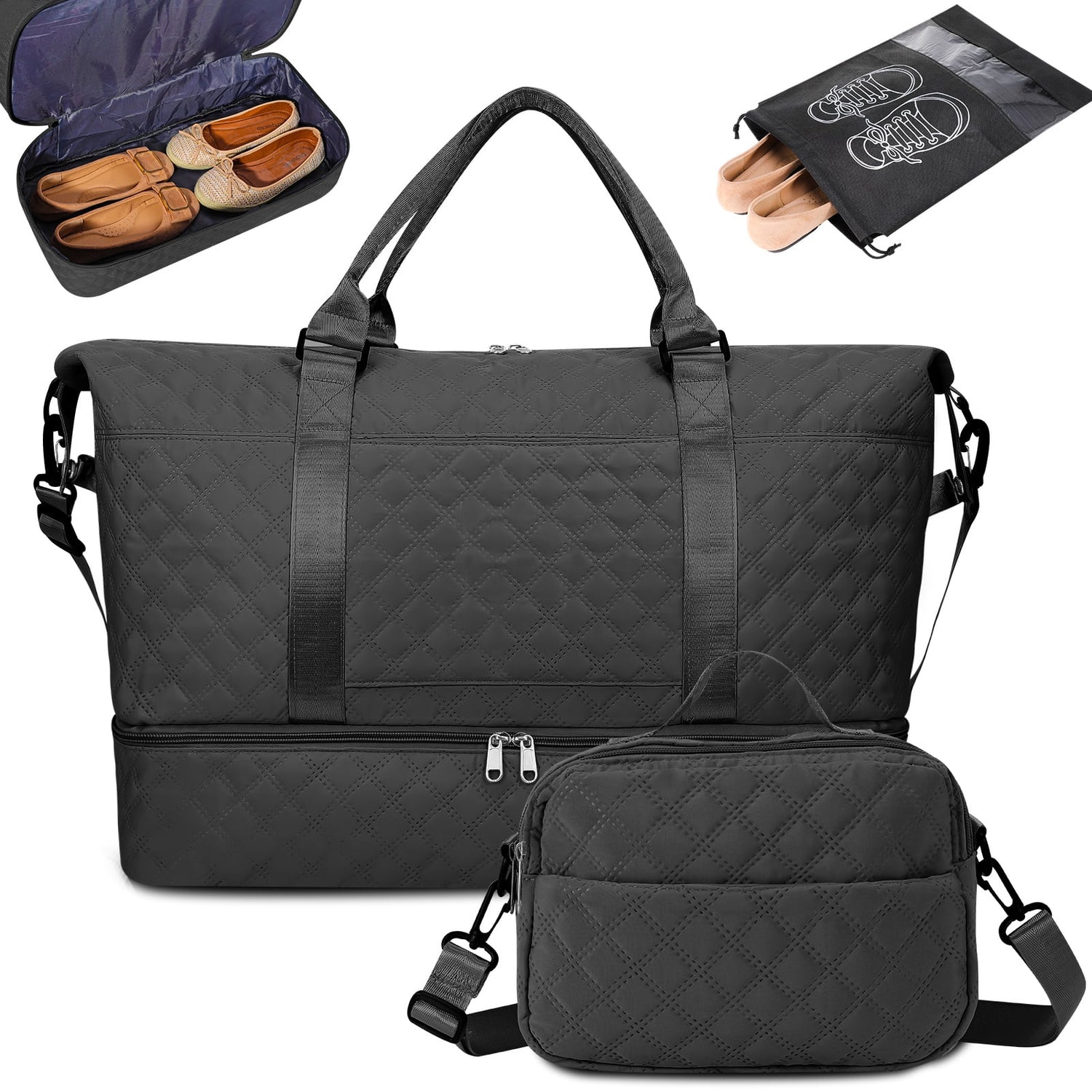 3Pcs Travel Duffle Bag,Weekender Bags for Women Men,Carry on Duffel Bags for Airplanes,Overnight Bag with Toiletry Bag,Hospital Bag for Labor and Delivery,Yoga Gym Bag with Wet Pocket